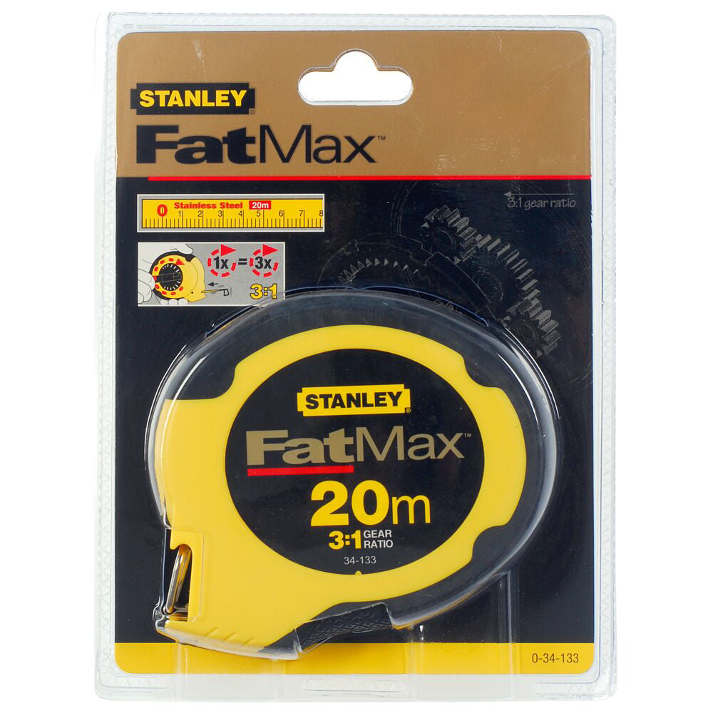 Stanley 0-34-133, ruleta fatmax inchisa 20m, cu banda din fibra de otel, carabina cu agatatoare, angrenaj de multiplicare, 20m x 10mm, blister