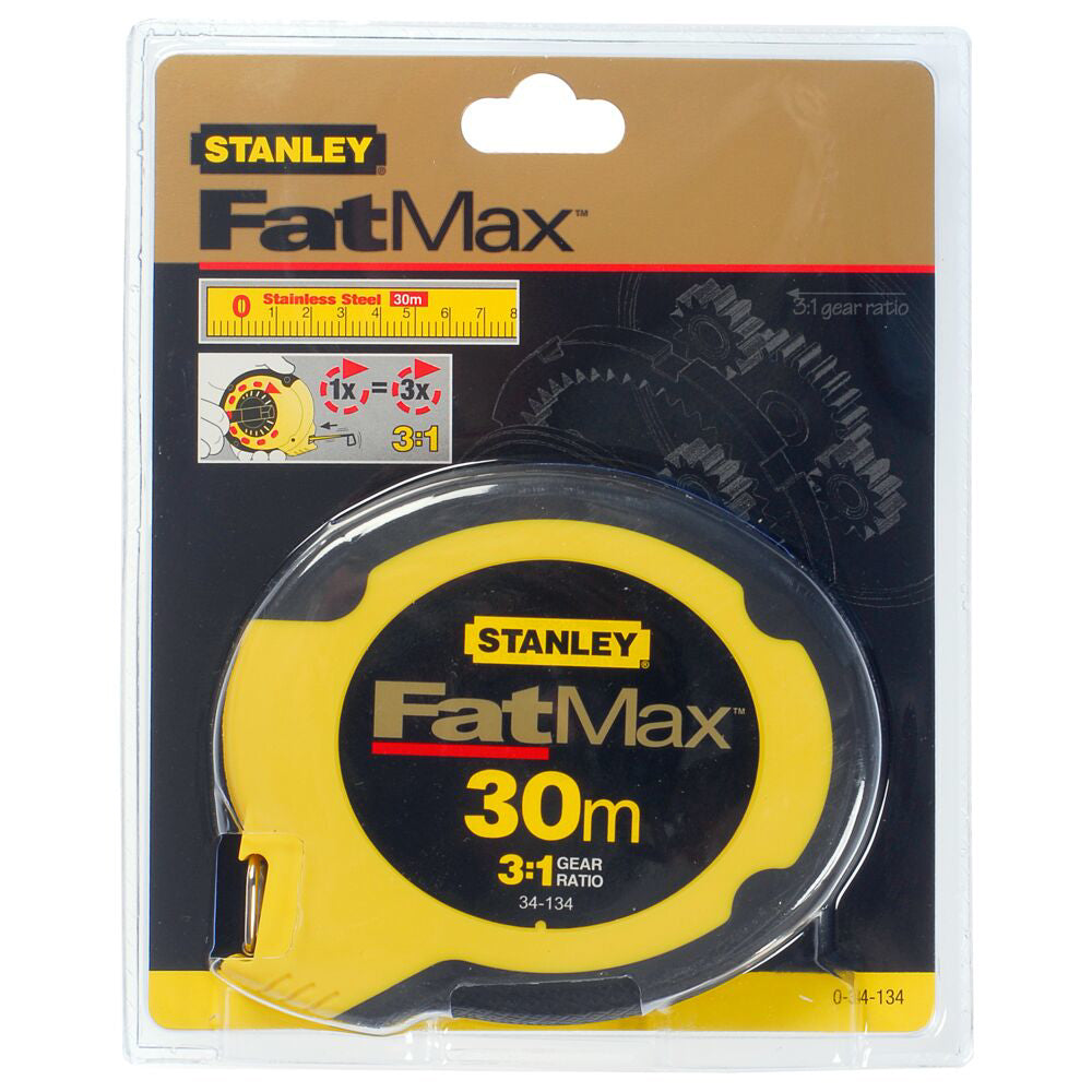 Stanley 0-34-134, ruleta fatmax inchisa 30m, cu banda din fibra de otel, carabina cu agatatoare, angrenaj de multiplicare, 30m x 10mm, blister