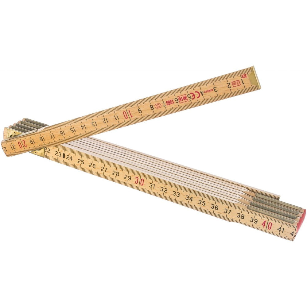 Stanley 0-35-455, metru de tamplarie din lemn 2m, finisaj lemn natur lacuit, gradare in negru, marcaj CE, 2m x 15mm, blister