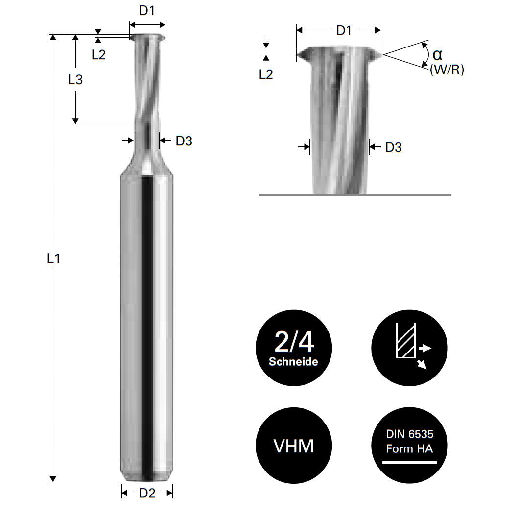 Freza pentru filete M1.1, Datron 00680011E, 0.825x3.0mm
