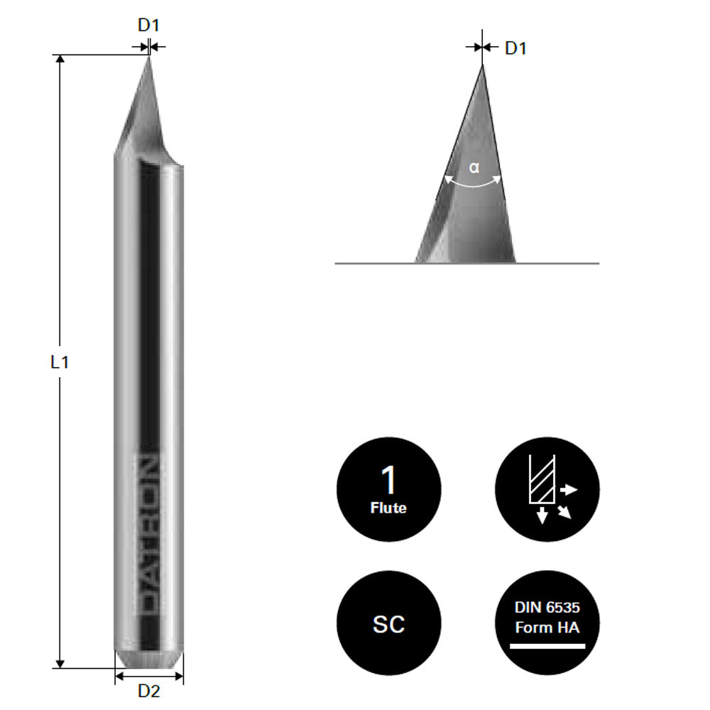 Cumpara acum Freza pentru gravura, Datron 40 grade, 0.10x6.0mm, Datron DG1 0068283L de la Mesterul Minune