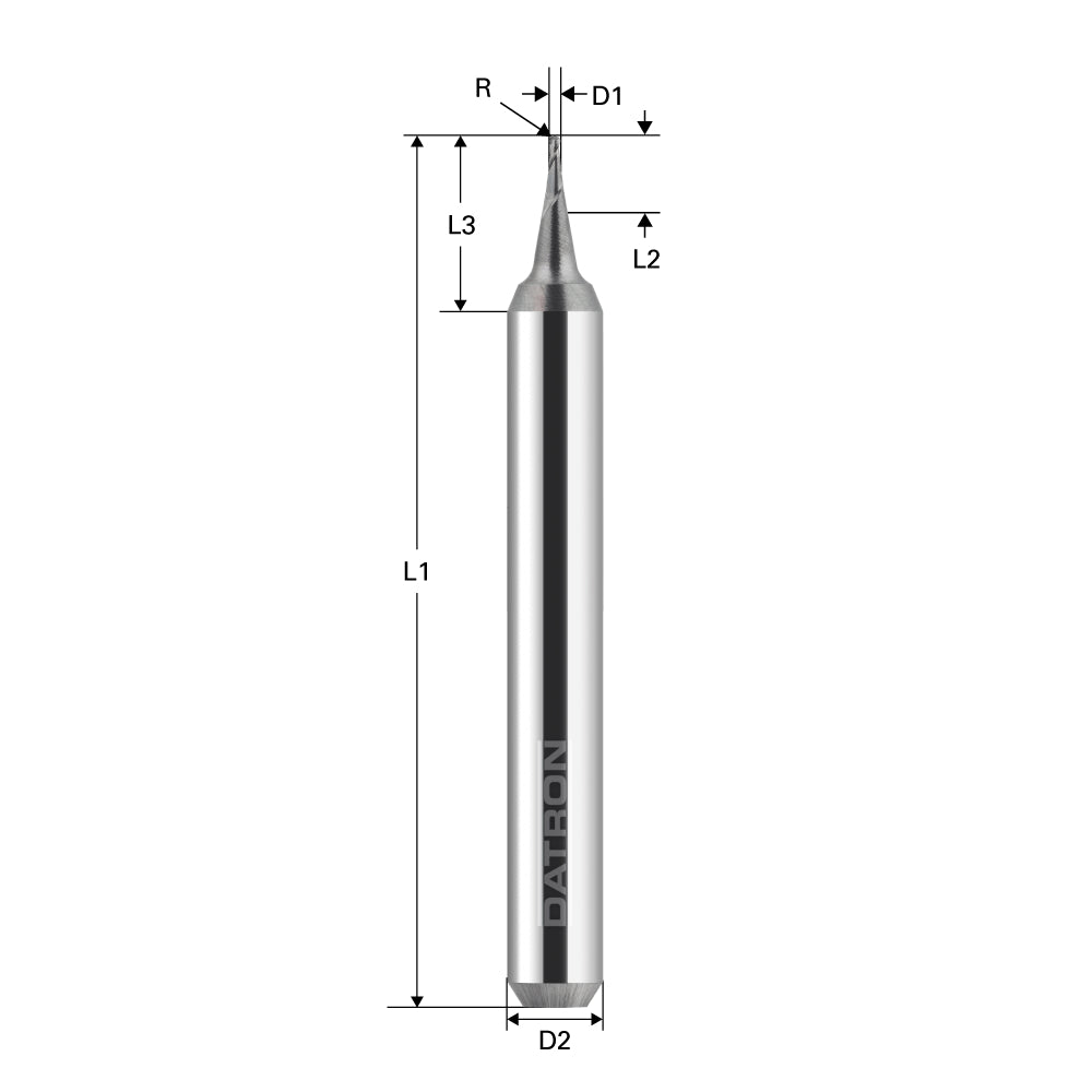 Freza cu varf rotund, 2 caneluri, Datron 00684004, R 0.2, 0.4x1.2x3.0mm