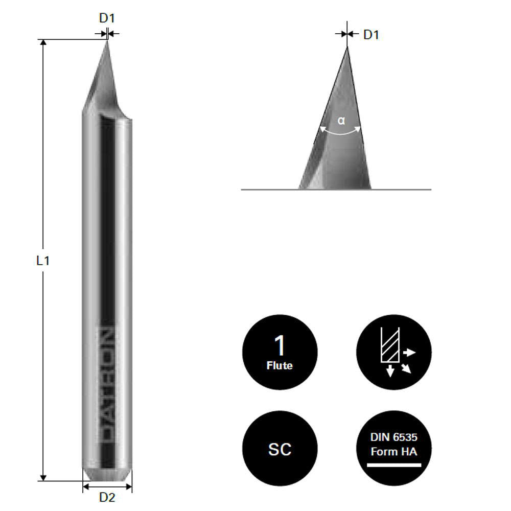 Cumpara acum Freza pentru gravura, Datron 60 grade, 0.1x3.175mm, Datron DG1 0068681 de la Mesterul Minune