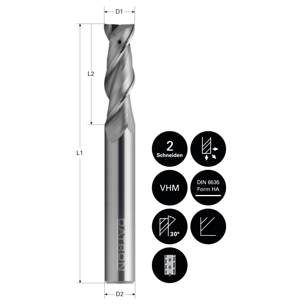 Freza cu 2 caneluri, racire interna, Datron 0068906, 6.0x22.0x6.0mm