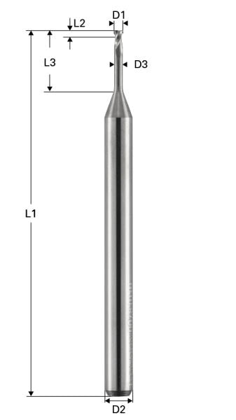 Freza de adancime, Toric Cut, 2 caneluri, Datron 00781010, 1.0x1.5x3.0mm