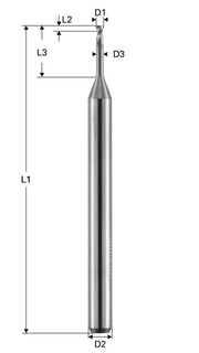 Freza de adancime, Toric Cut, 2 caneluri, Datron 00781011, 1.0x1.5x3.0mm