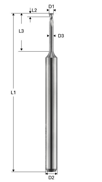 Freza de adancime, Toric Cut, 2 caneluri, Datron 00781012, 1.2x1.8x3.0mm