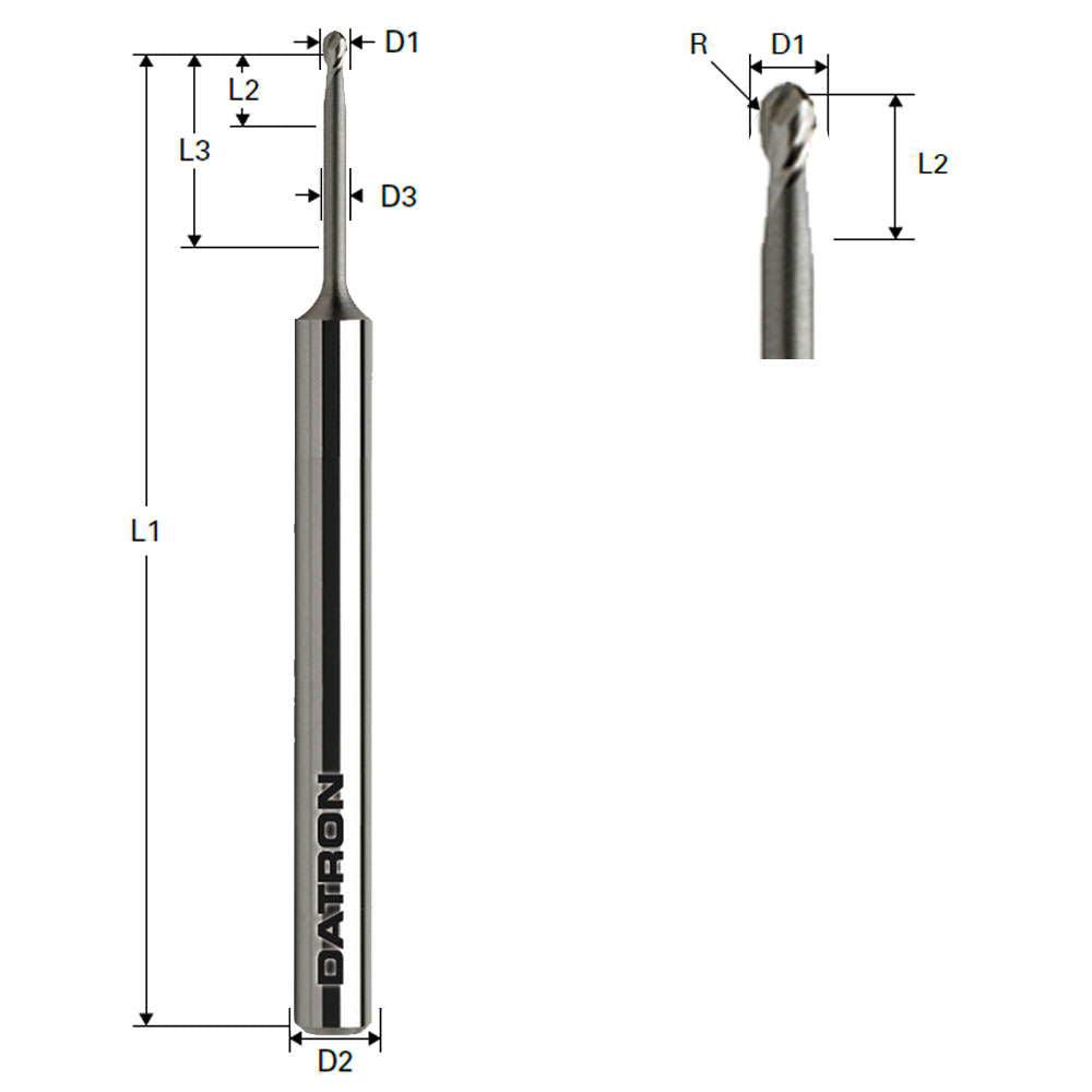 Freza cu varf rotund, Datron 00782004, Toric Cut, 0.4x0.6x3.0mm