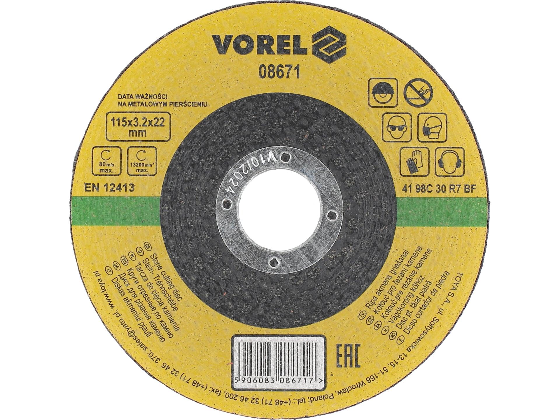 DISC TĂIAT PIATRĂ 115X3,2X22MM DISC TAIAT PIATRA 115X3,2X22 MM VOREL 08671