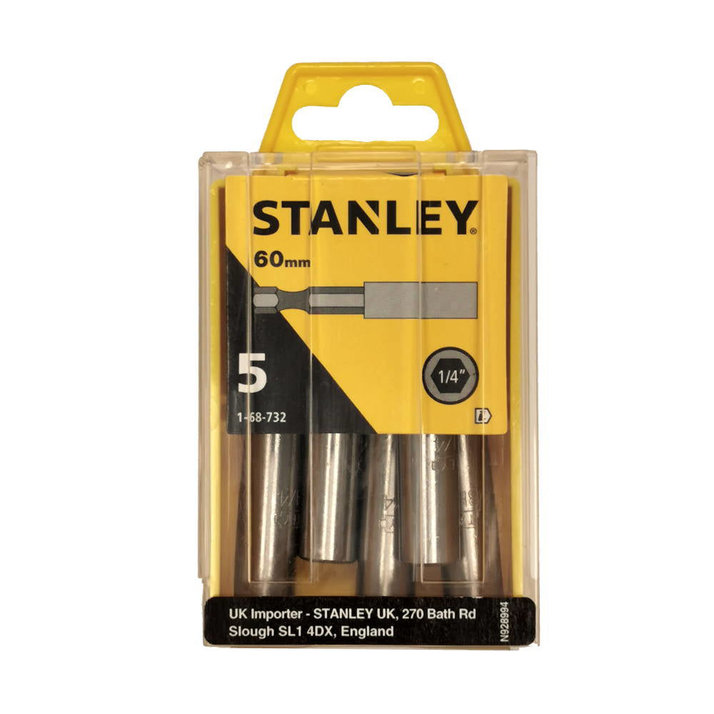 Stanley 1-68-732, set 5 adaptoare magnetice pentru biti 1/4" (6.35mm), prindere E6.3, in cutie, lungime 60mm 