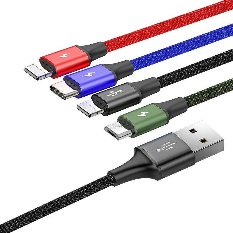 Cumpara acum Cablu USB rapid Baseus 4 în 1, USB-C/ 2x Lightning/ Micro 3,5A, 1,2m - Negru de la Mesterul Minune