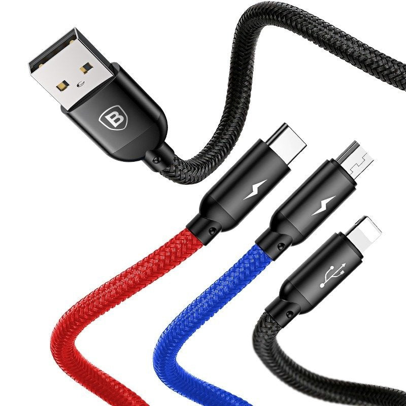 Cumpara acum Baseus 3w1 USB-C/Lightning/Micro 3.5A 0.3m cablu USB (czarny) de la Mesterul Minune