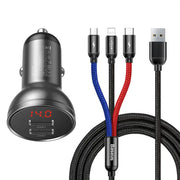 Cumpara acum Baseus încărcător auto cu afișaj 24W + 3in1 Baseus trei culori primare cablu USB 1.2m de la Mesterul Minune