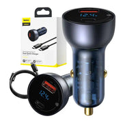 Cumpara acum Baseus Particular Digital Display încărcător auto cu display, USB + USB-C, QC3.0+PD, 5A, 65W (gri) + cablu USB-C 1m 100W (negru) de la Mesterul Minune