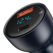 Cumpara acum Baseus Particular Digital Display încărcător auto cu display, USB + USB-C, QC3.0+PD, 5A, 65W (gri) + cablu USB-C 1m 100W (negru) de la Mesterul Minune