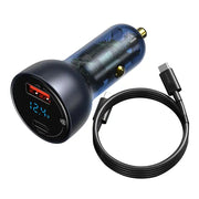 Cumpara acum Baseus Particular Digital Display încărcător auto cu display, USB + USB-C, QC3.0+PD, 5A, 65W (gri) + cablu USB-C 1m 100W (negru) de la Mesterul Minune