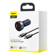 Cumpara acum Baseus Particular Digital Display încărcător auto cu display, USB + USB-C, QC3.0+PD, 5A, 65W (gri) + cablu USB-C 1m 100W (negru) de la Mesterul Minune