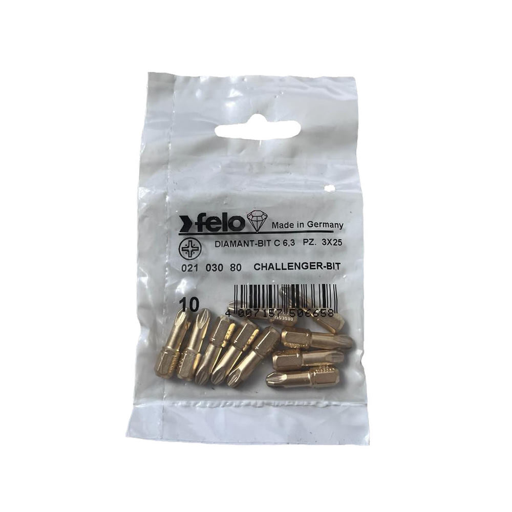 Cumpara acum Set 10 biti Felo, seria Diamantati profil Pozidrive, C6.3, PZ3, 25mm de la Mesterul Minune