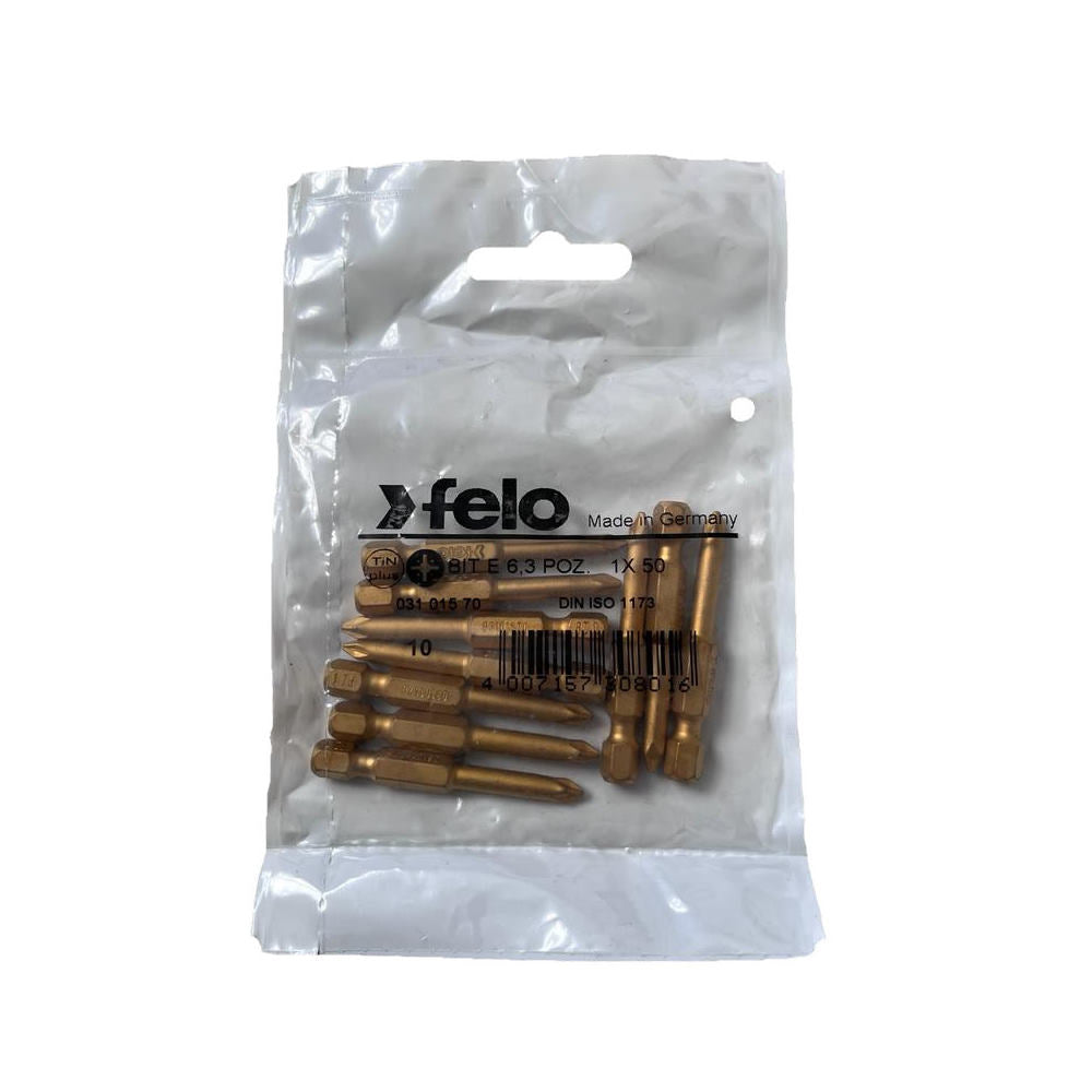 Cumpara acum Set 10 biti Felo, seria TiN Plus profil Pozidrive, E6.3, PZ1, 50mm de la Mesterul Minune