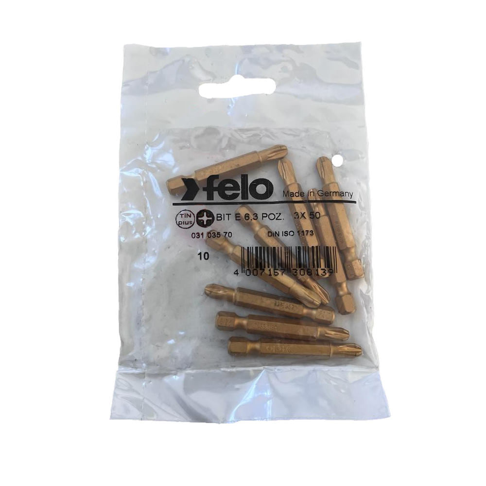 Set 10 biti Felo, seria TiN Plus profil Pozidrive, E6.3, PZ3, 50mm