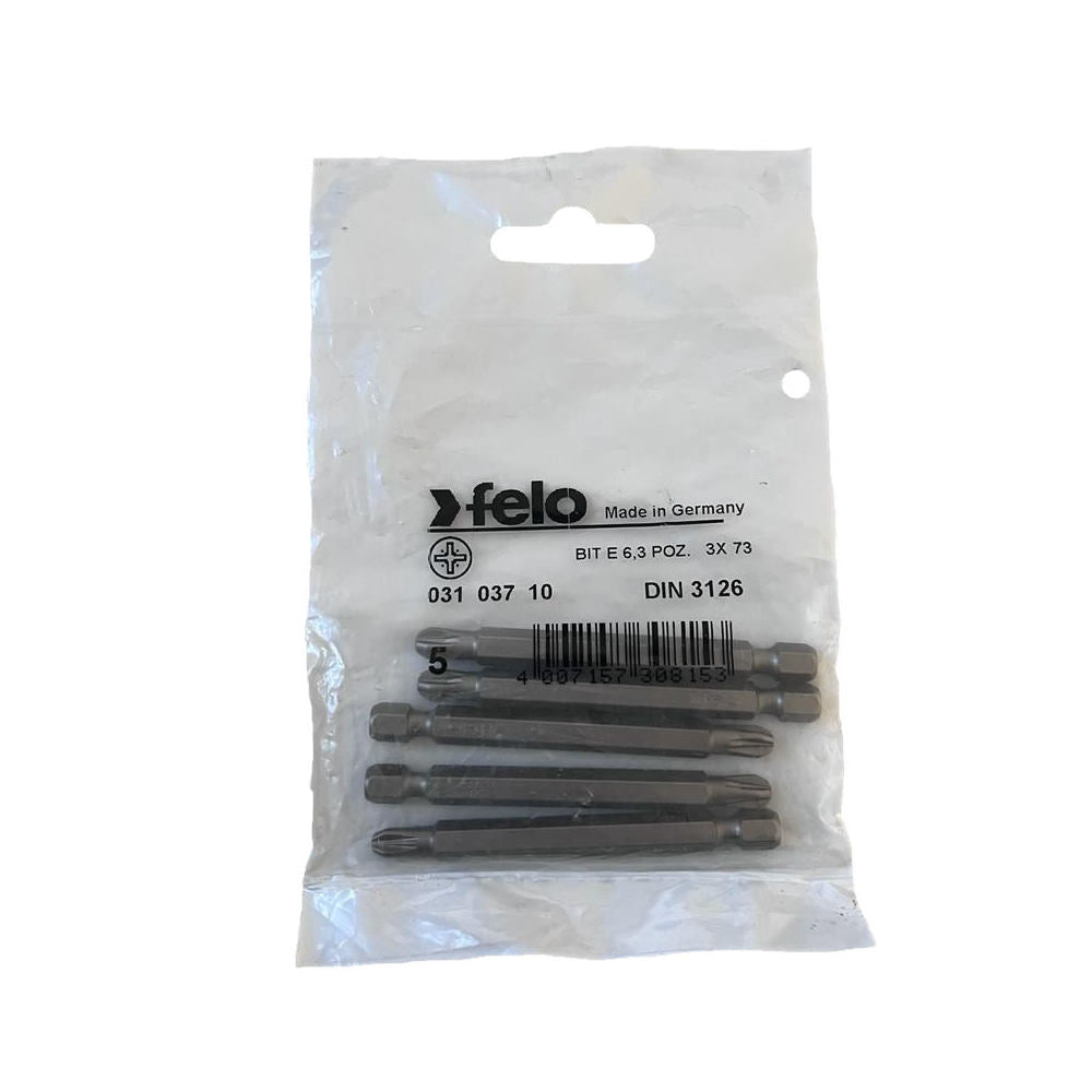 Set 5 biti Felo, seria Industrial profil Pozidrive, E6.3, PZ3, 73mm