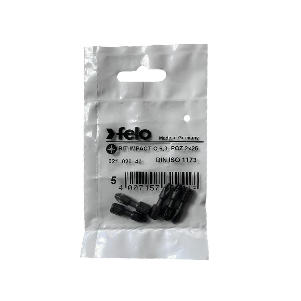 Set 5 biti Felo, seria Impact profil Pozidrive, C6.3, PZ2, 25mm