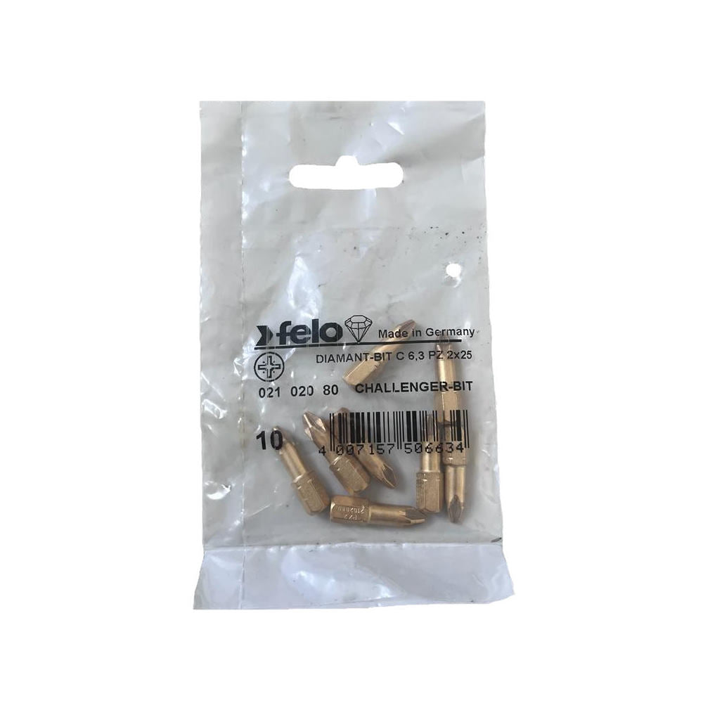 Set 10 biti Felo, seria Diamantati profil Pozidrive, C6.3, PZ2, 25mm
