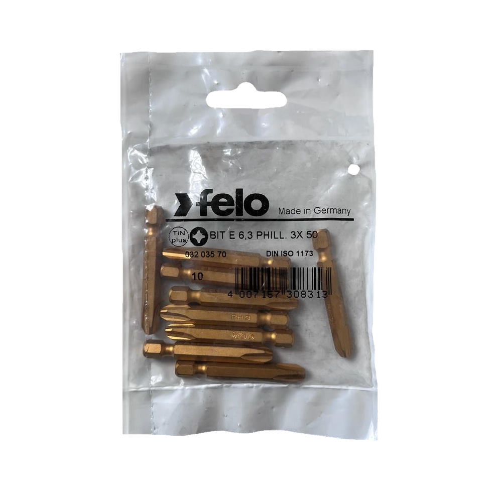Set 10 biti Felo, seria TiN Plus profil Philips, E6.3, PH3, 50mm
