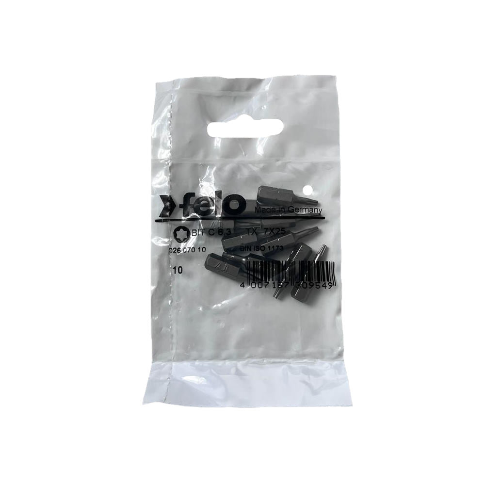 Set 10 biti Felo, seria Industrial profil Torx, C6.3, TX7, 25mm