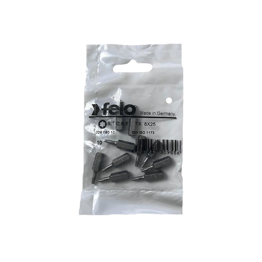 Set 10 biti Felo, seria Industrial profil Torx, C6.3, TX8, 25mm
