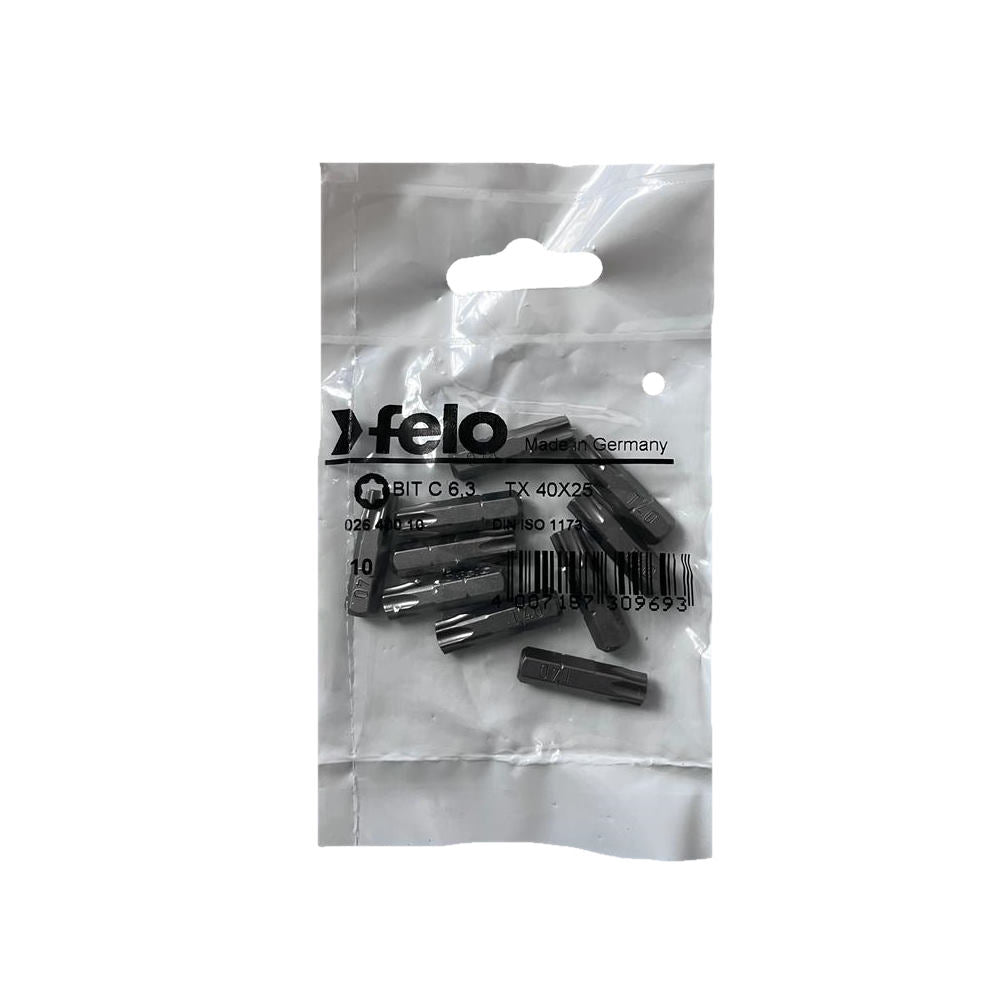 Set 10 biti Felo, seria Industrial profil Torx, C6.3, TX40, 25mm