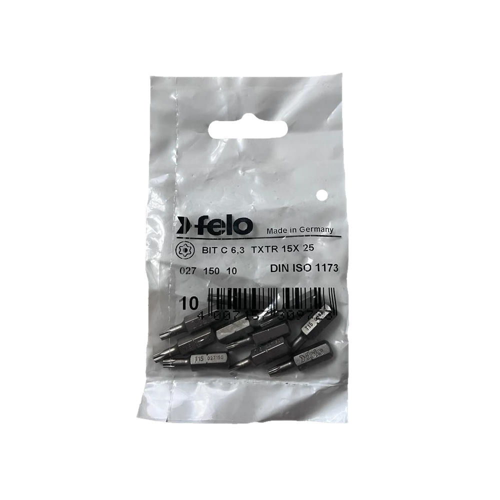Set 10 biti Felo, seria Industrial profil Torx TR, C6.3, TTX15, 25mm