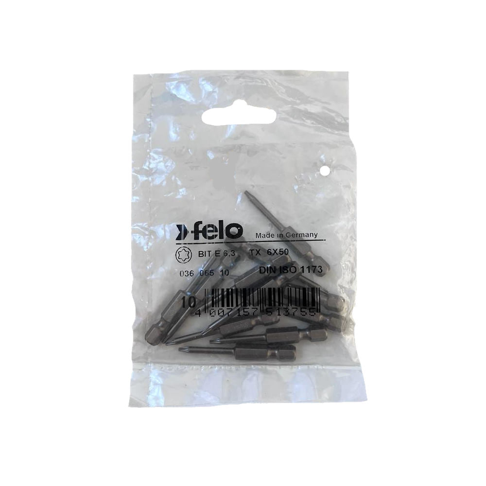 Set 10 biti Felo, seria Industrial profil Torx, E6.3, TX6, 50mm