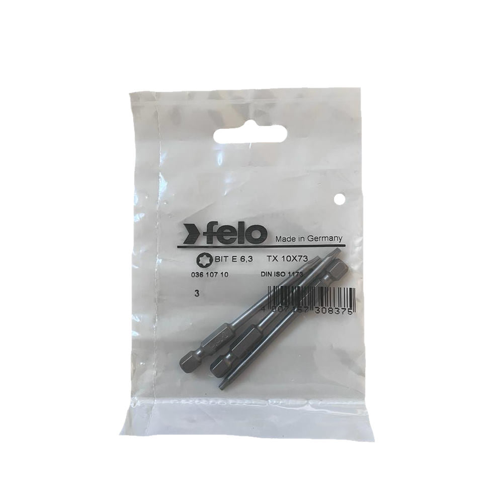 Set 3 biti Felo, seria Industrial profil Torx, E6.3, TX10, 73mm