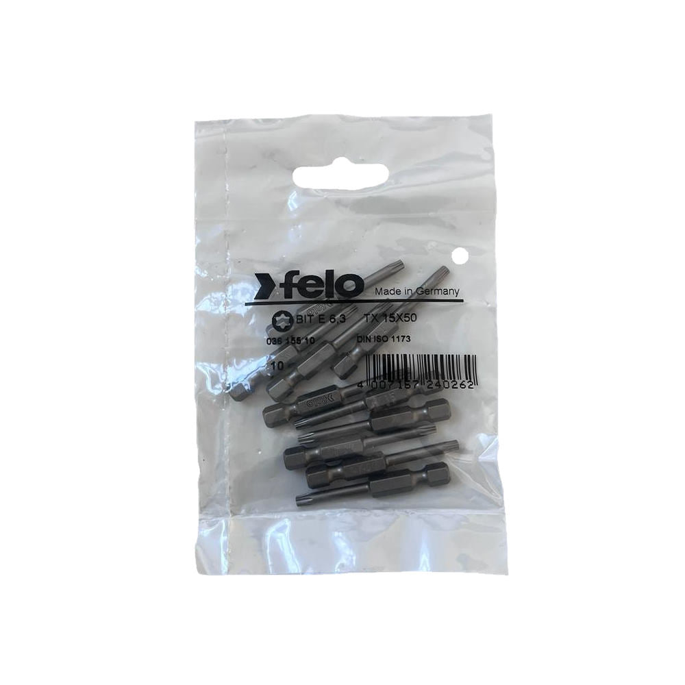 Set 10 biti Felo, seria Industrial profil Torx, E6.3, TX15, 50mm