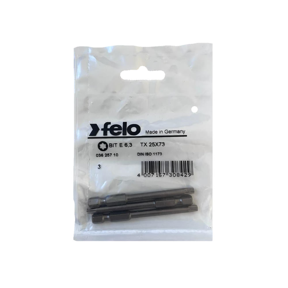 Set 3 biti Felo, seria Industrial profil Torx, E6.3, TX25, 73mm