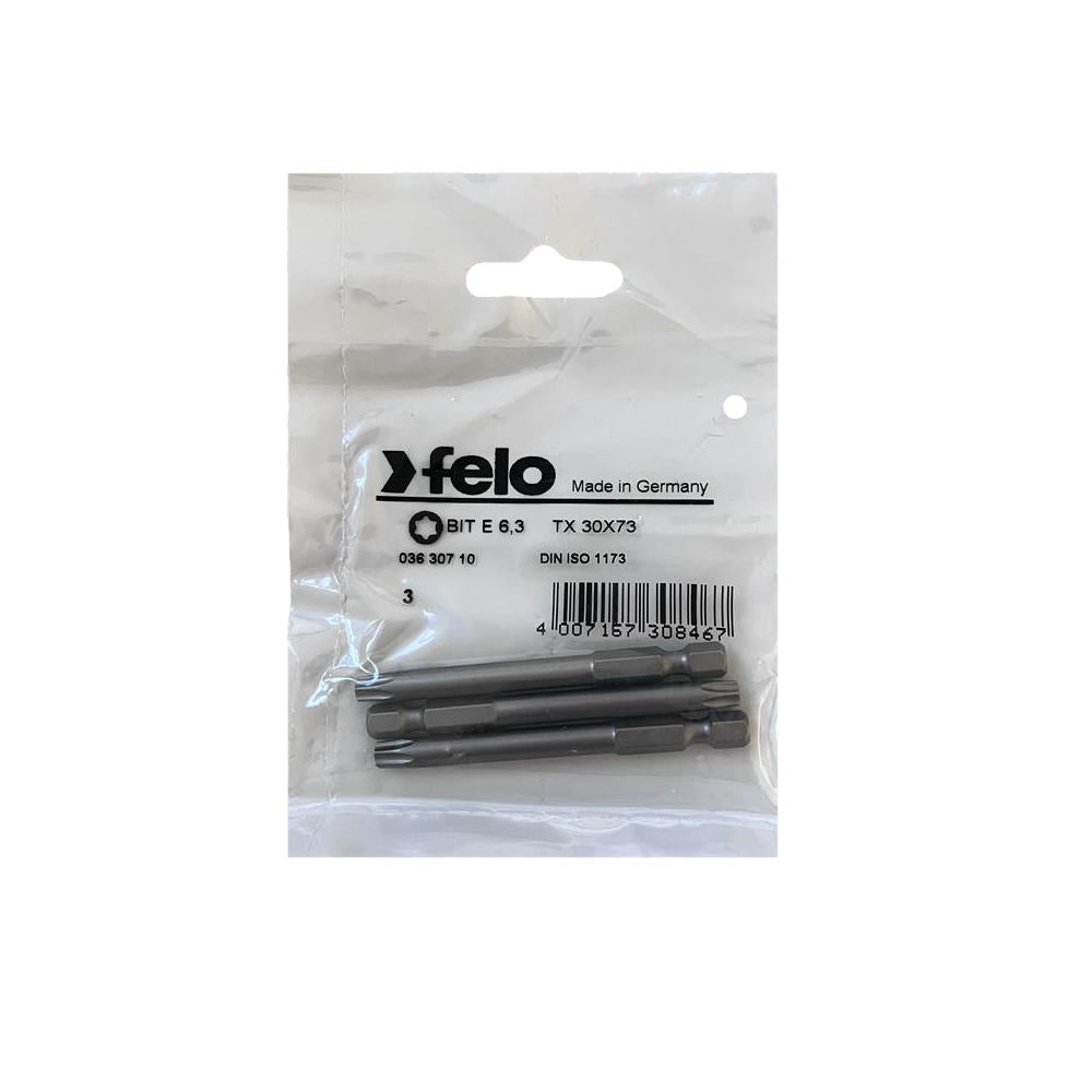 Set 3 biti Felo, seria Industrial profil Torx, E6.3, TX30, 73mm