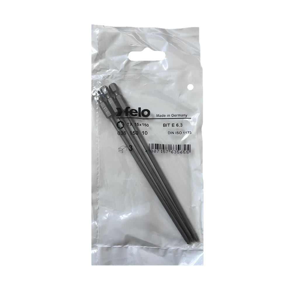 Set 3 biti Felo, seria Industrial profil Torx, E6.3, TX15, 150mm