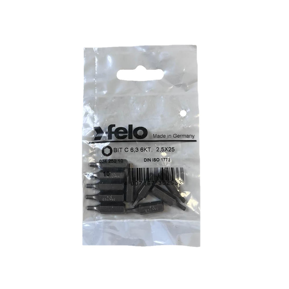 Set 10 biti Felo, seria Industrial profil HEX, C6.3, HX2.5, 25mm