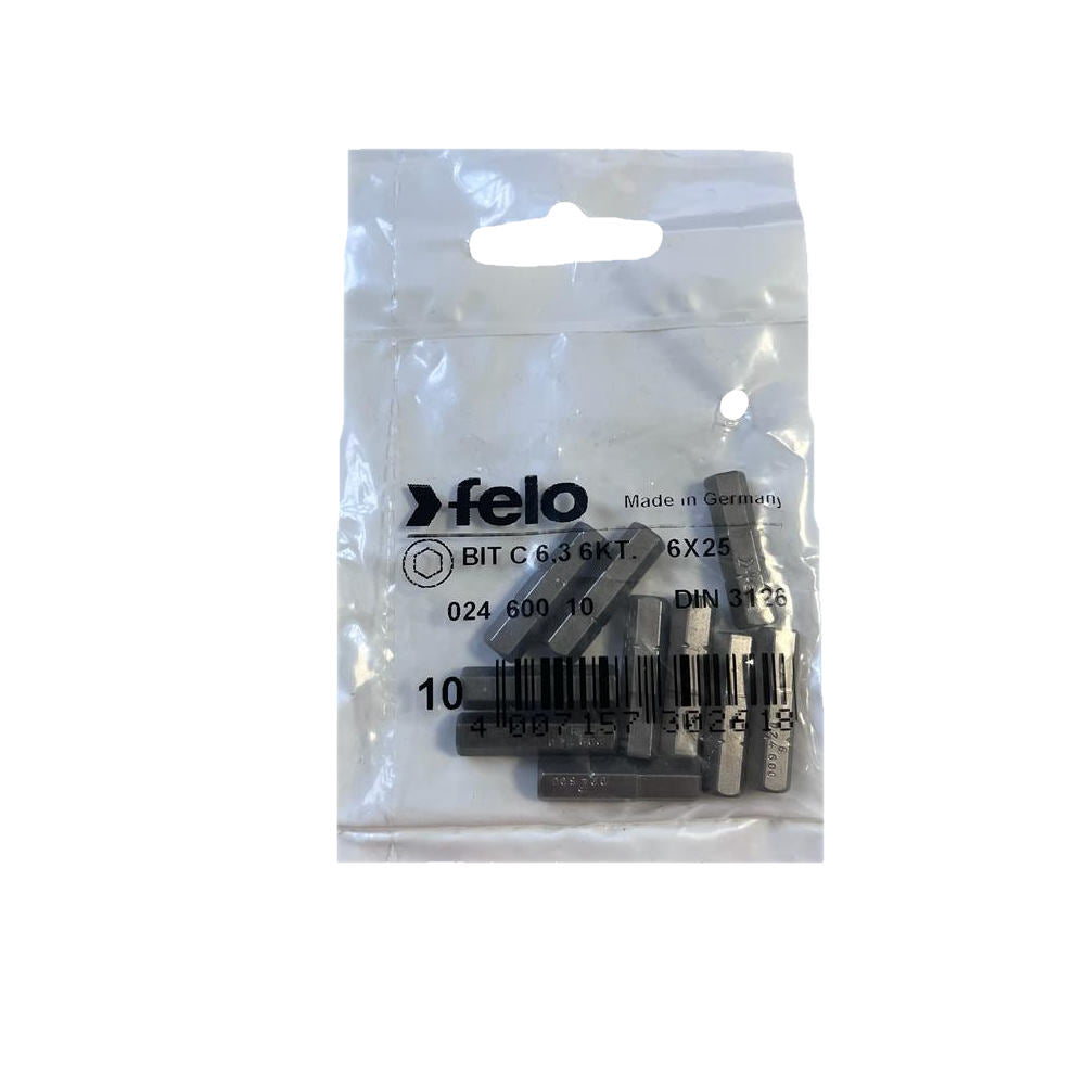 Set 10 biti Felo, seria Industrial profil HEX, C6.3, HX6.0, 25mm