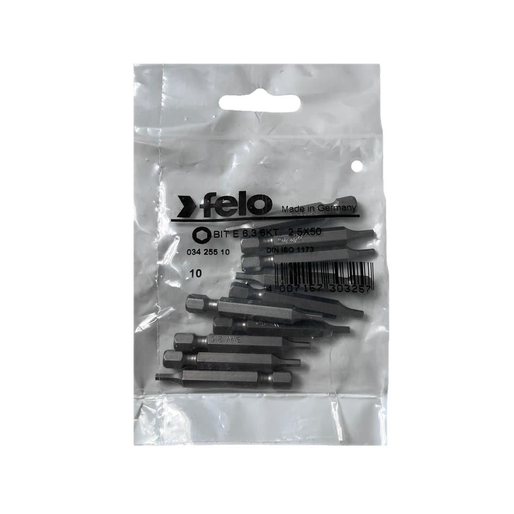 Set 10 biti Felo, seria Industrial profil HEX, E6.3, HX2.5, 50mm