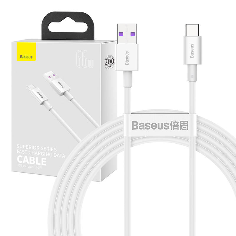 Cumpara acum Cablu Baseus Superior Series USB la USB-C, 66W, 2m (Alb) de la Mesterul Minune