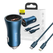Cumpara acum Baseus Golden Contactor Pro încărcător auto, USB + USB-C, QC4.0+, PD, SCP, 40W (albastru) + cablu USB-C la Lightning 1m (albastru) de la Mesterul Minune