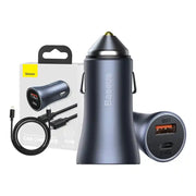 Cumpara acum Baseus Golden Contactor Pro încărcător auto, USB + USB-C, QC4.0+, PD, SCP, 40W (gri) + cablu USB-C la iP 1m (negru) de la Mesterul Minune