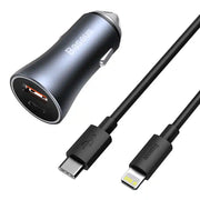 Cumpara acum Baseus Golden Contactor Pro încărcător auto, USB + USB-C, QC4.0+, PD, SCP, 40W (gri) + cablu USB-C la iP 1m (negru) de la Mesterul Minune
