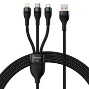 Cumpara acum 3in1 USB cable Baseus Flash Series, USB-C + micro USB + Lightning, 100W, 1.2m (black) de la Mesterul Minune