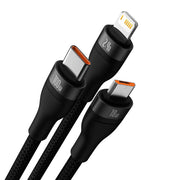 Cumpara acum 3in1 USB cable Baseus Flash Series, USB-C + micro USB + Lightning, 100W, 1.2m (black) de la Mesterul Minune