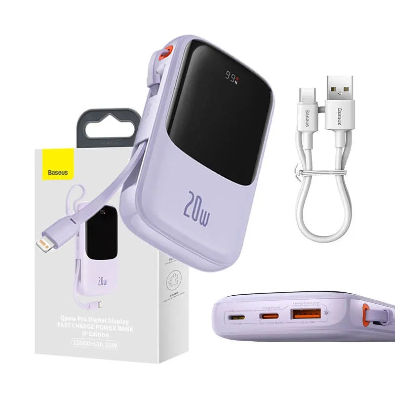 Cumpara acum Powerbank Baseus Qpow Pro cu cablu Lightning, USB-C, USB, 10000mAh, 20W (violet) de la Mesterul Minune