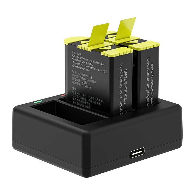 Cumpara acum Telesin încărcător cu trei canale + 2 baterii pentru GoPro Hero 9 / 10 / 11 / 12 (GP-BTR-903-B) de la Mesterul Minune