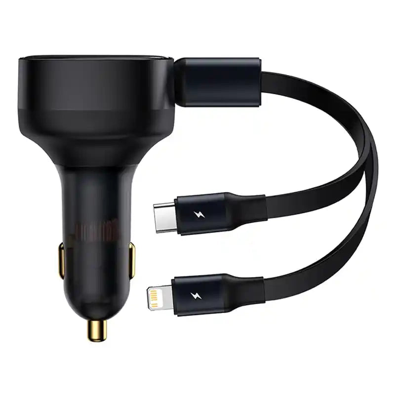 Cumpara acum Încărcător de mașină Baseus Enjoyment cu cabluri USB-C + Lightning 3A, 30 W (negru) de la Mesterul Minune